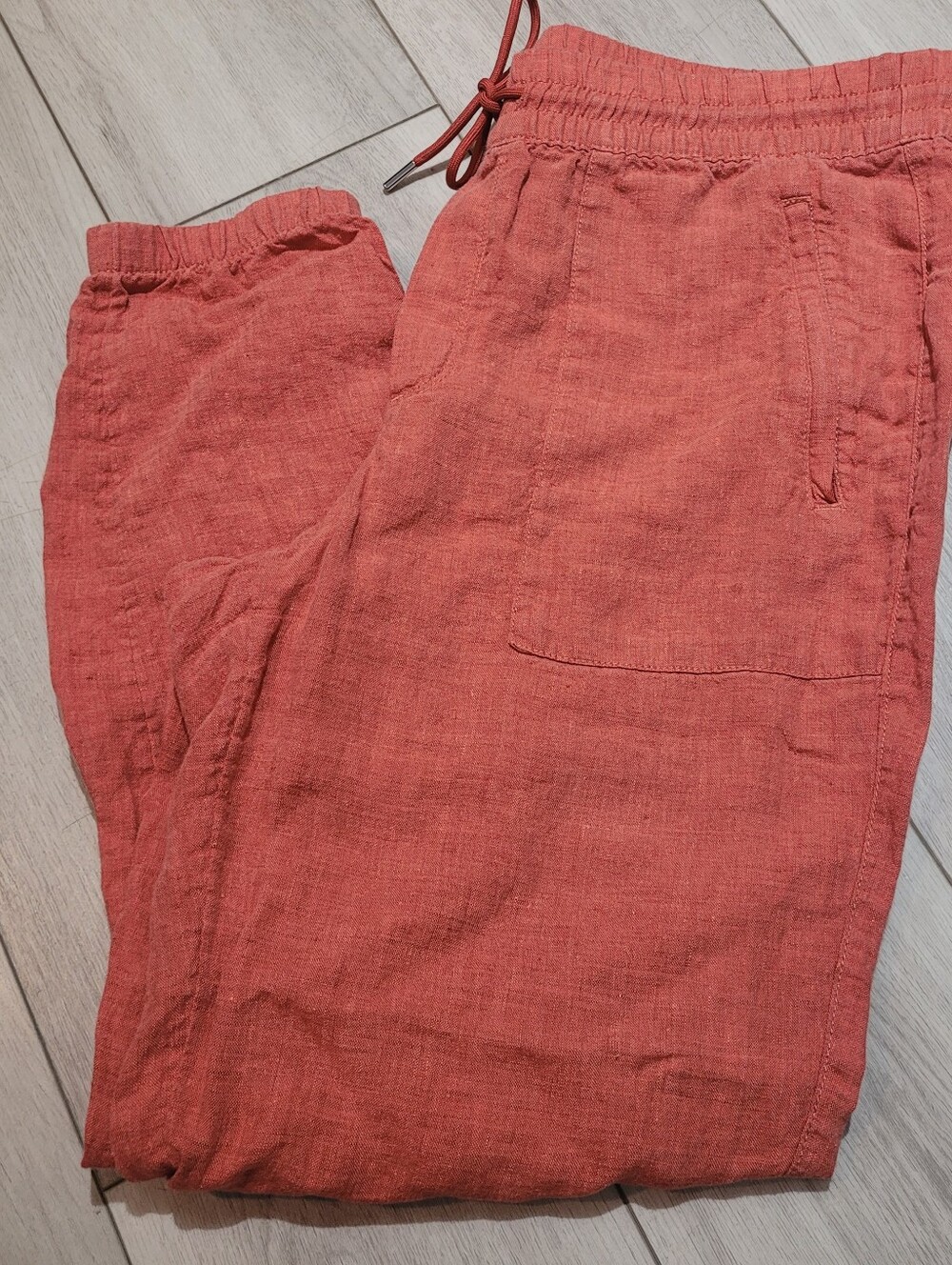 Athleta Women's Retreat 100% Linen Jogger Pants 10 Persimmon Orange Athleisure